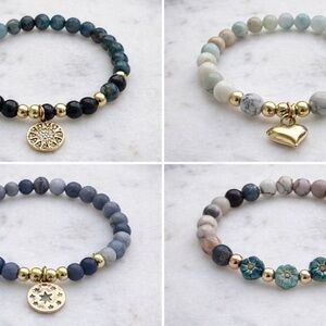 Handmade Gemstone Beaded Stretch Bracelet - Multiple designs  with Gold Accents